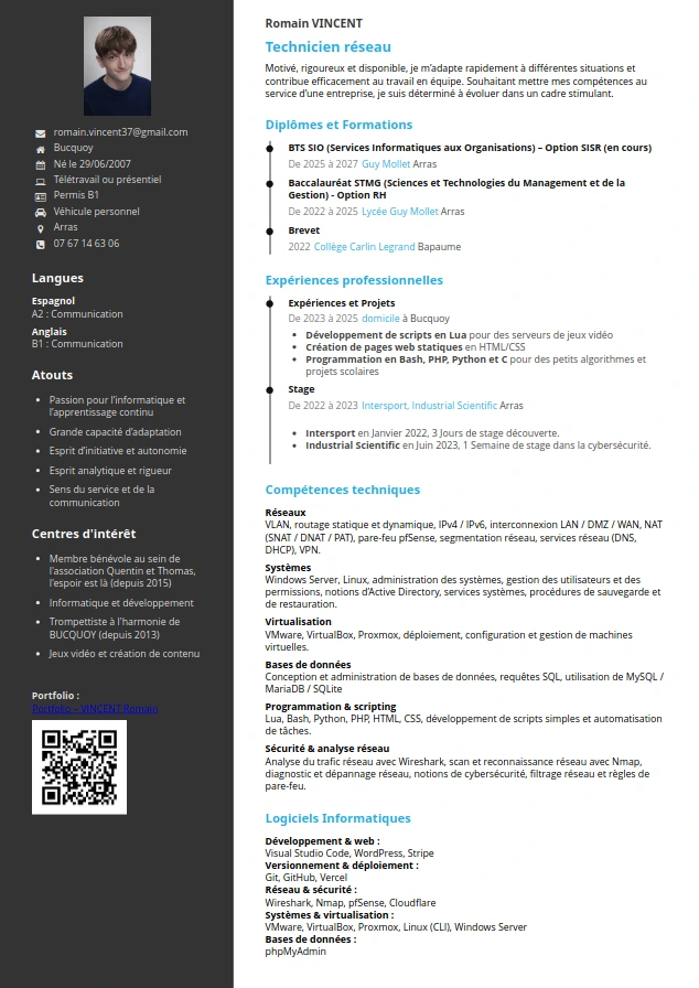 Aperçu du CV de Romain Vincent