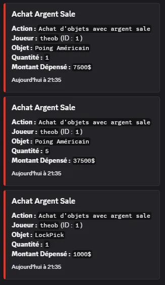 Aperçu des Logs Discord